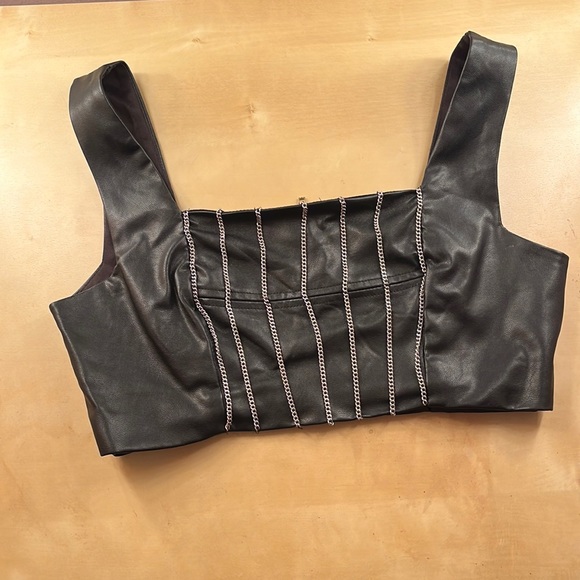 Forever 21 Faux Leather and Chain Crop Top. Wide straps. - Picture 1 of 5